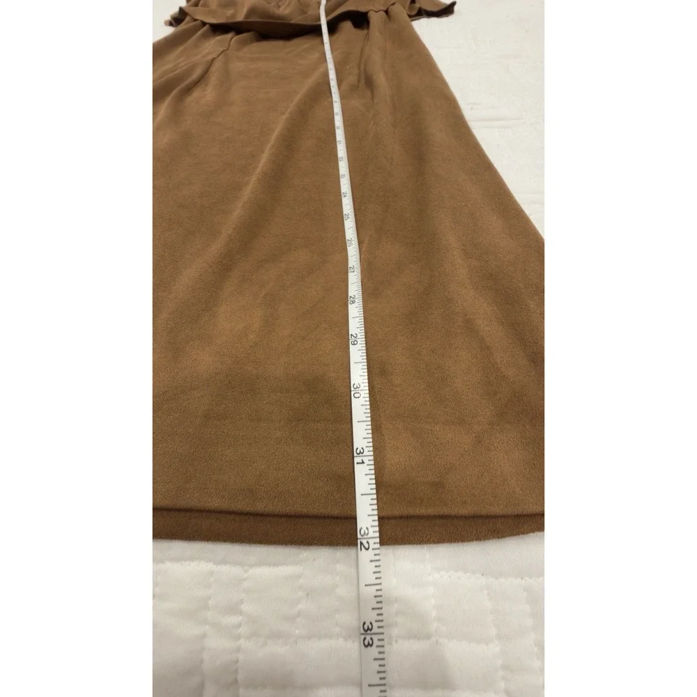 Chicos Faux Suede Off The‎ Shoulder Ruffle Shift Dress Brown Size 0.5 Small